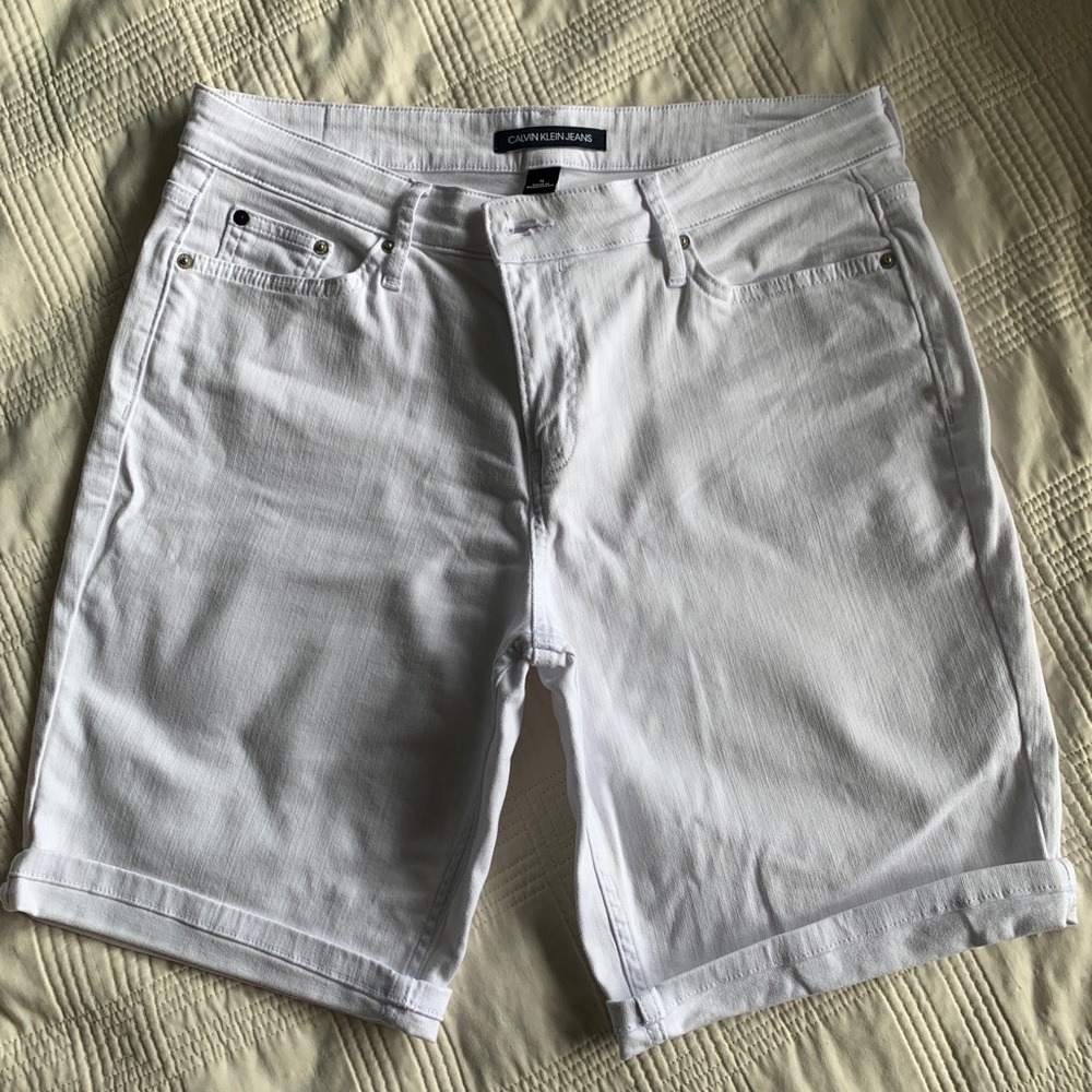 Calvin Klein white denim shorts
